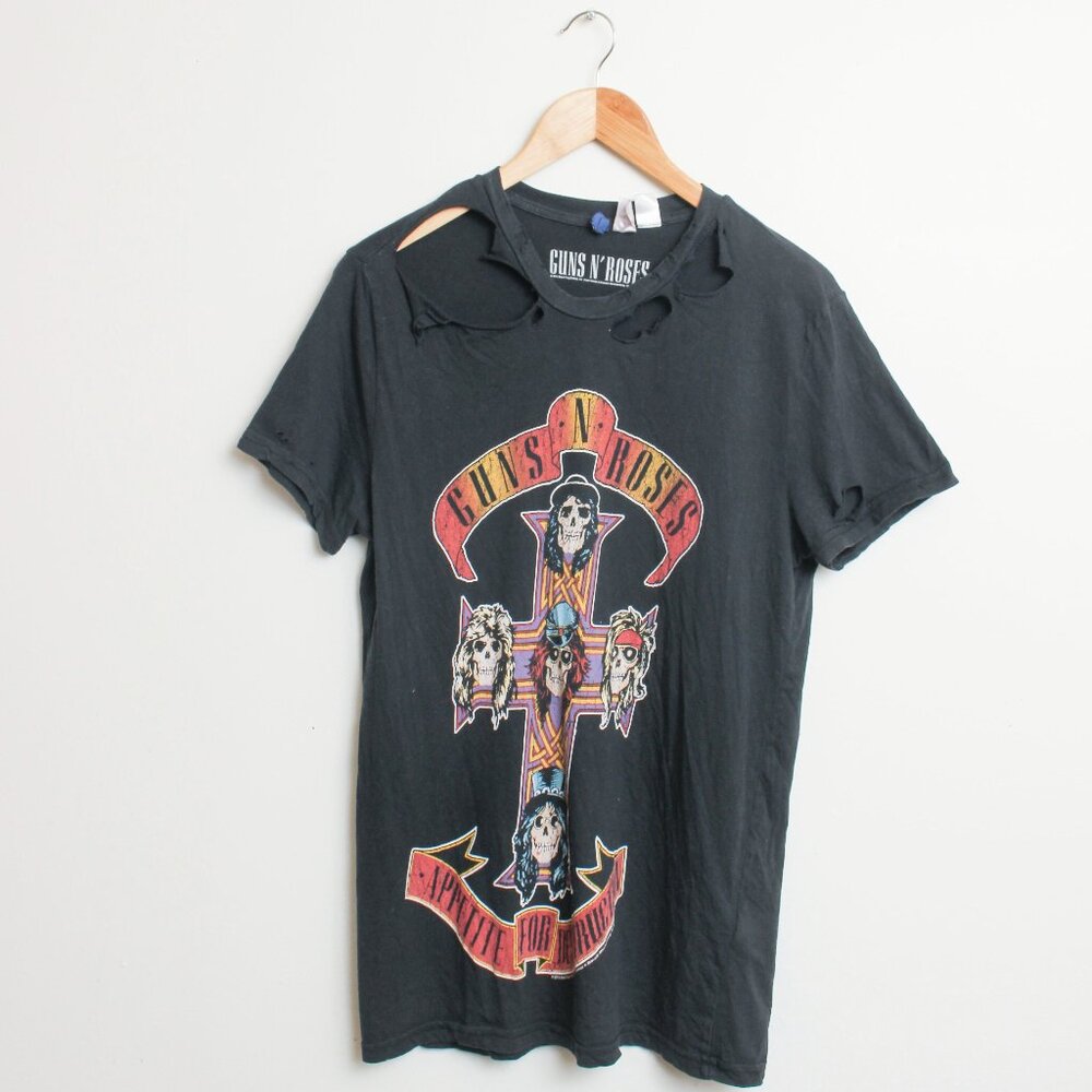 Guns N Roses Shirt Womens Small Black Appetite For Destruction Thrashed Band Tee